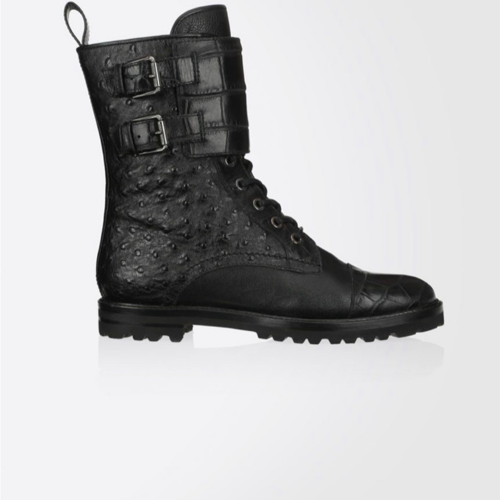 Max Mara ACINO black: Leather lace-up combat ankle boot NIB 39 $775